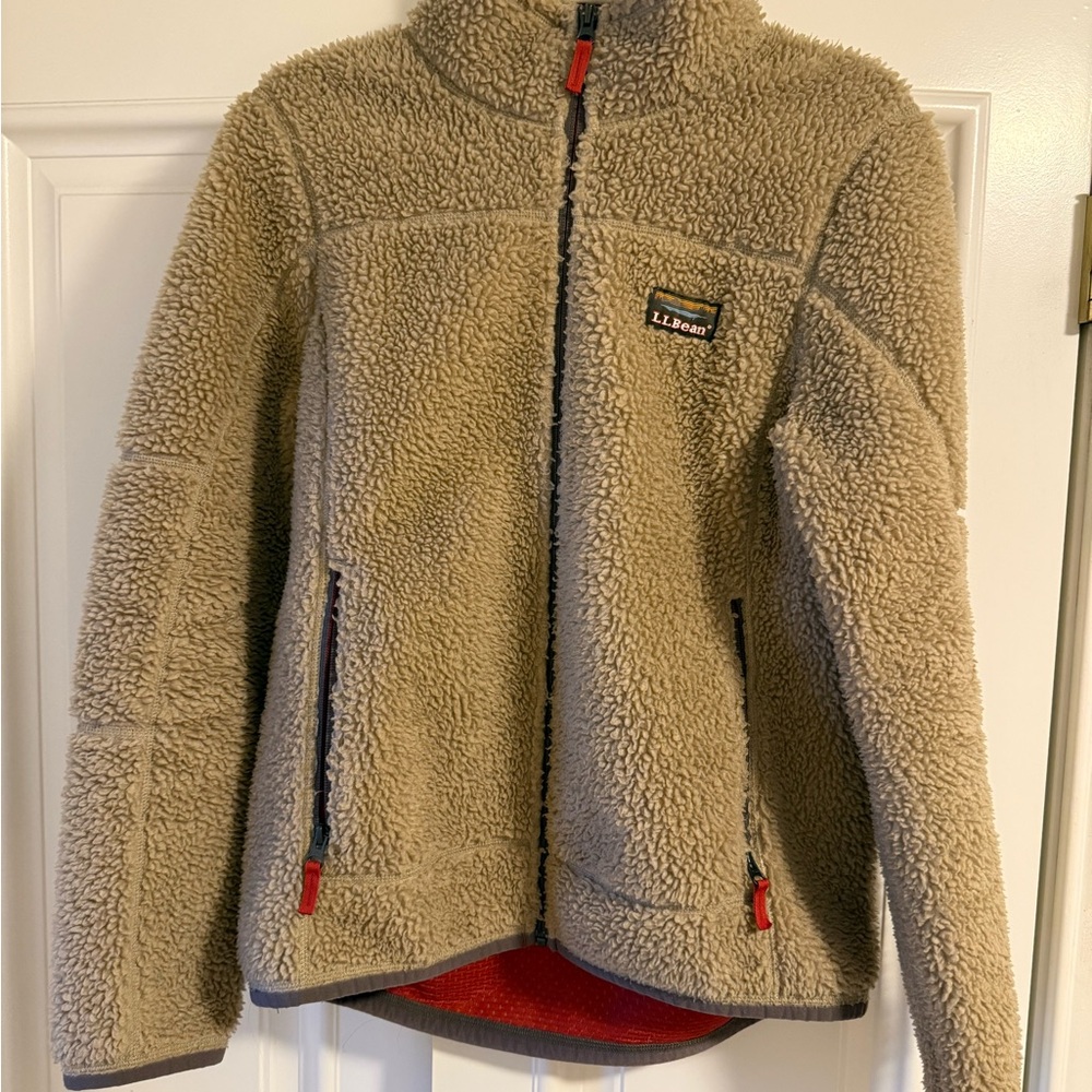 L.L. Bean Beige Teddy Jacket with orange Details
